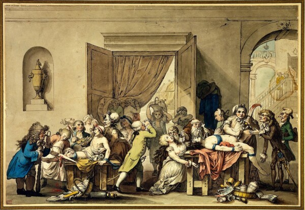 A "theatre" of medicine and surgery. Watercolour by Johann Heinrich Ramberg, ca. 1800, by Johann Heinrich Ramberg. Credit: Wellcome Collection (https://wellcomecollection.org/works/tjnetmwu).