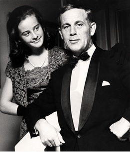 Arne Skouen with daughter Synne in 1965
